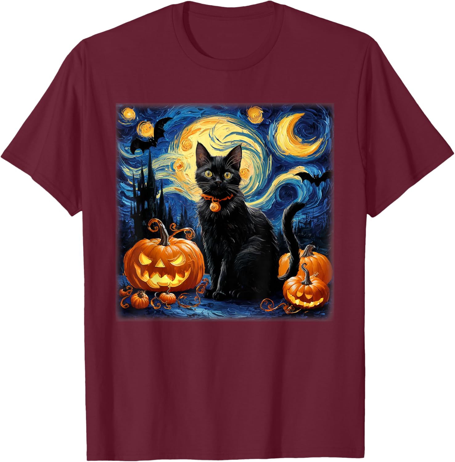 Fun Halloween Cat Lovers Van Gough Halloween Costume T-Shirt - T-Shirt | Maroon