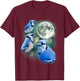 Three Blue Jay Moon Avian Wildlife Birdwatching Bird Lover T-Shirt - T-Shirt | Maroon