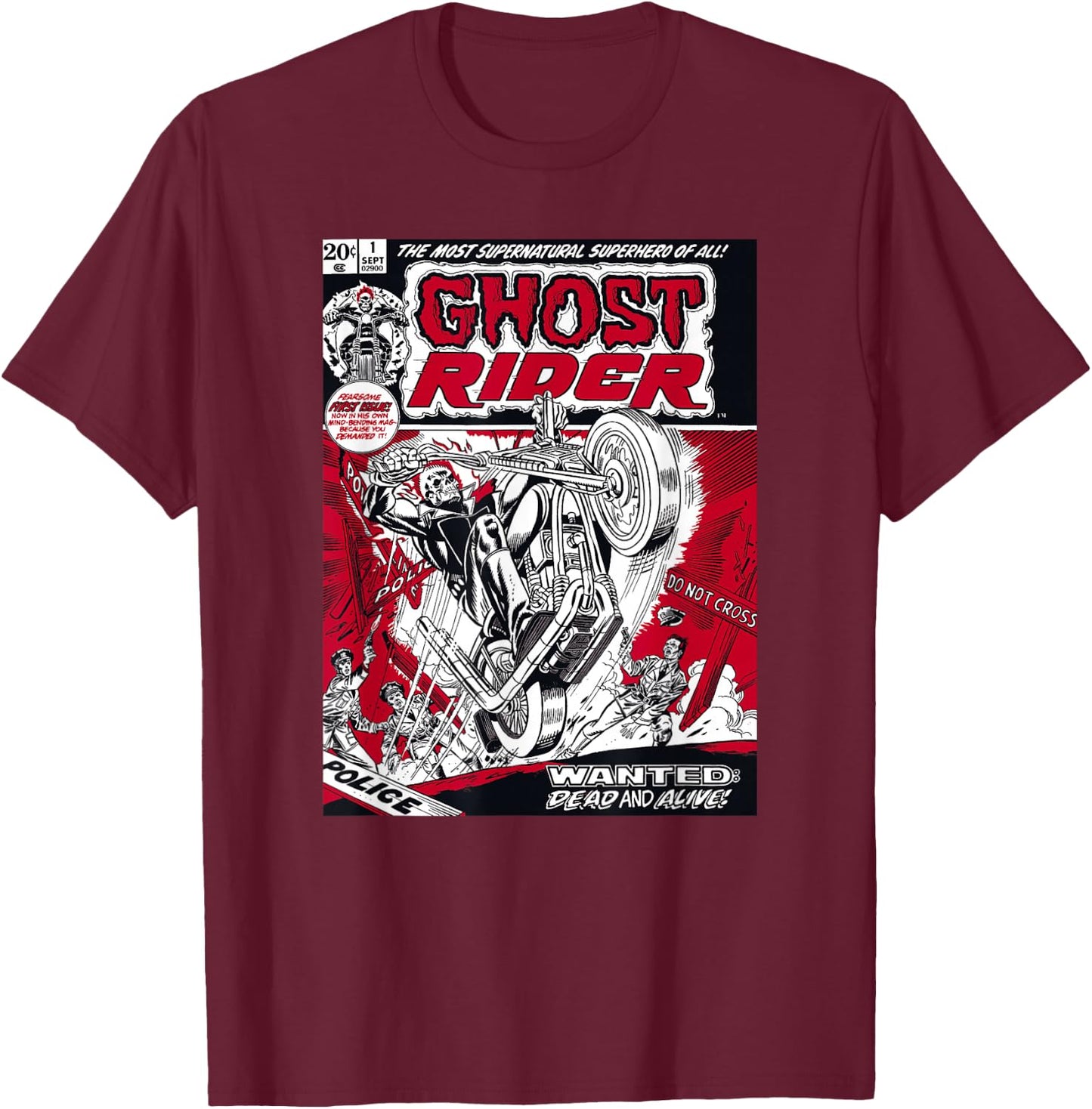 Marvel Ghost Rider Comic Book Cover Print Small T-Shirt - T-Shirt | Maroon
