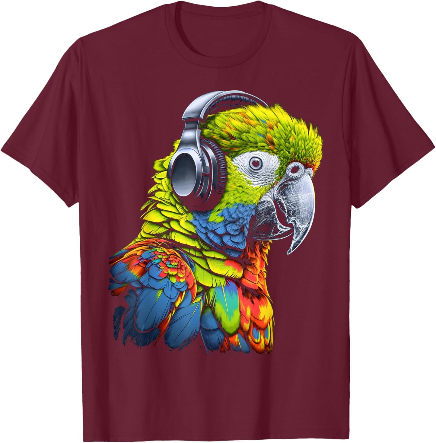 Parrot Music Art Headphones Musicians Animal Bird Parrot T-Shirt - T-Shirt | Maroon