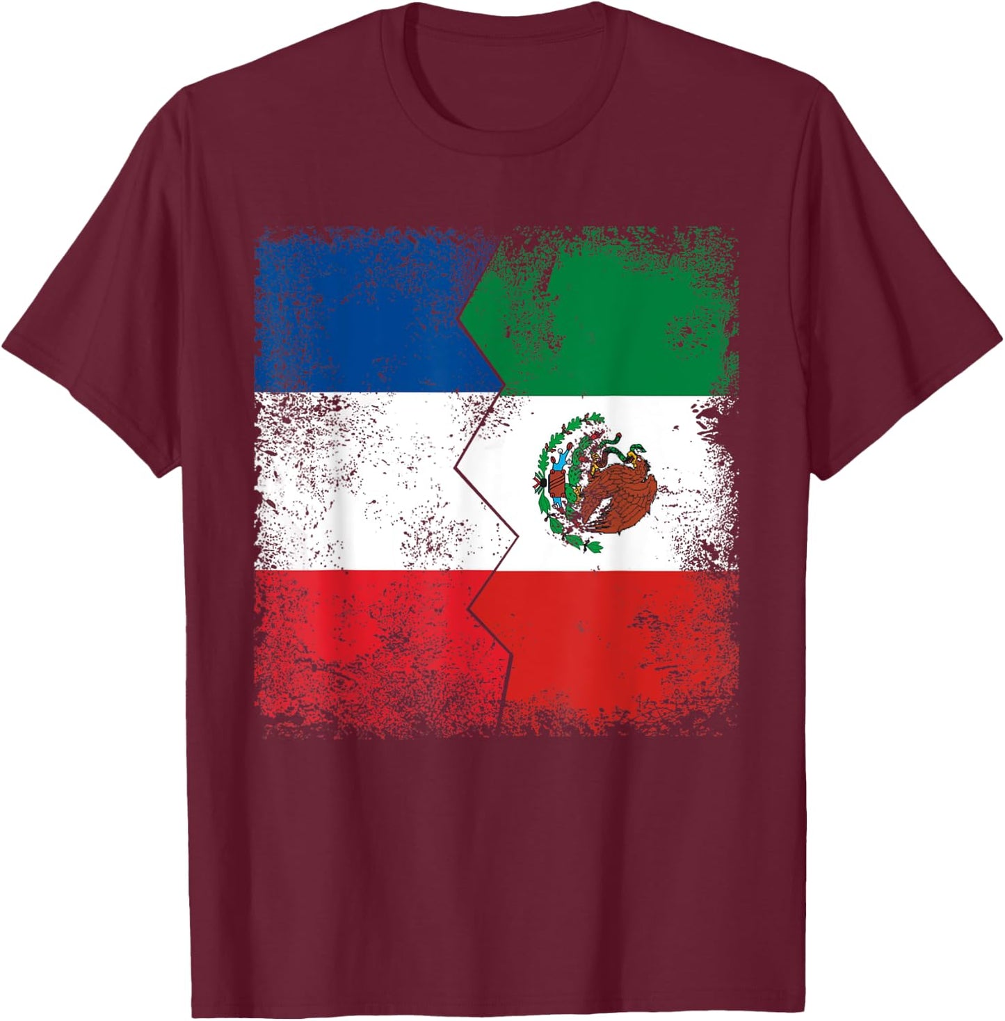 France Mexico Flags | Half Mexican French Roots Vintage T-Shirt - T-Shirt | Maroon