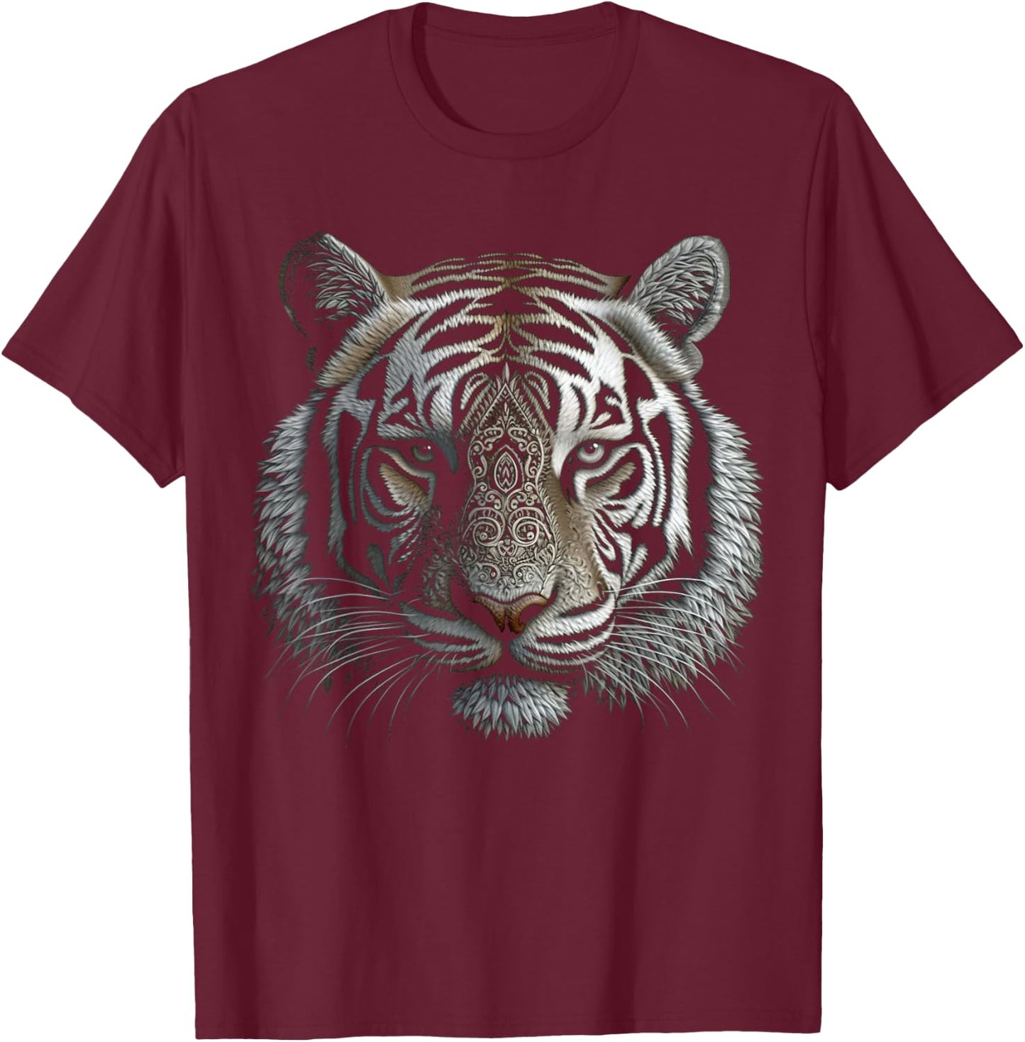 White Tiger Artwork - Mandala Animal Art Tiger T-Shirt - T-Shirt | Maroon