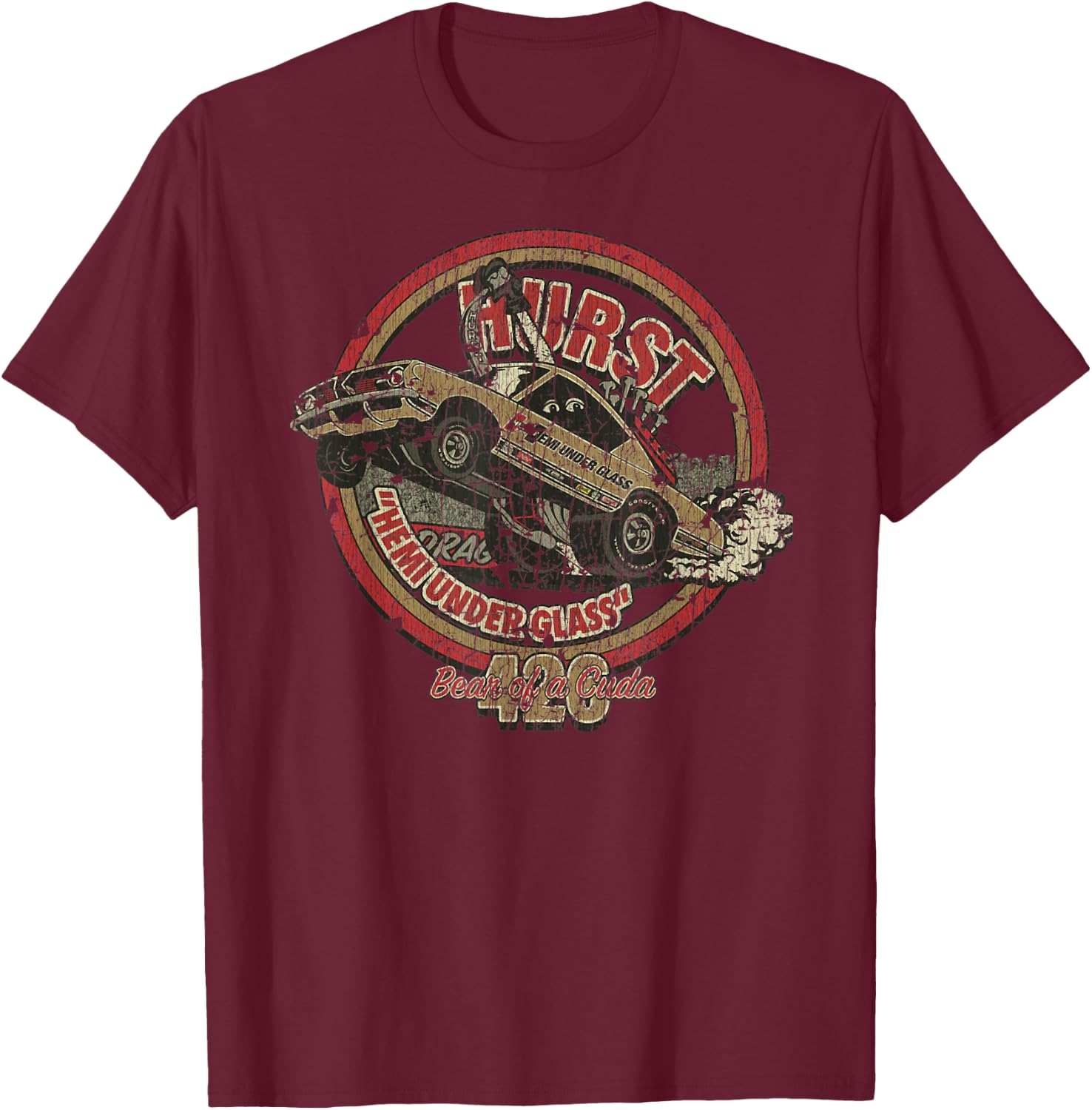 426 Hemi 'Bear of a Cuda' Barracuda , Small, Black T-Shirt - T-Shirt | Maroon