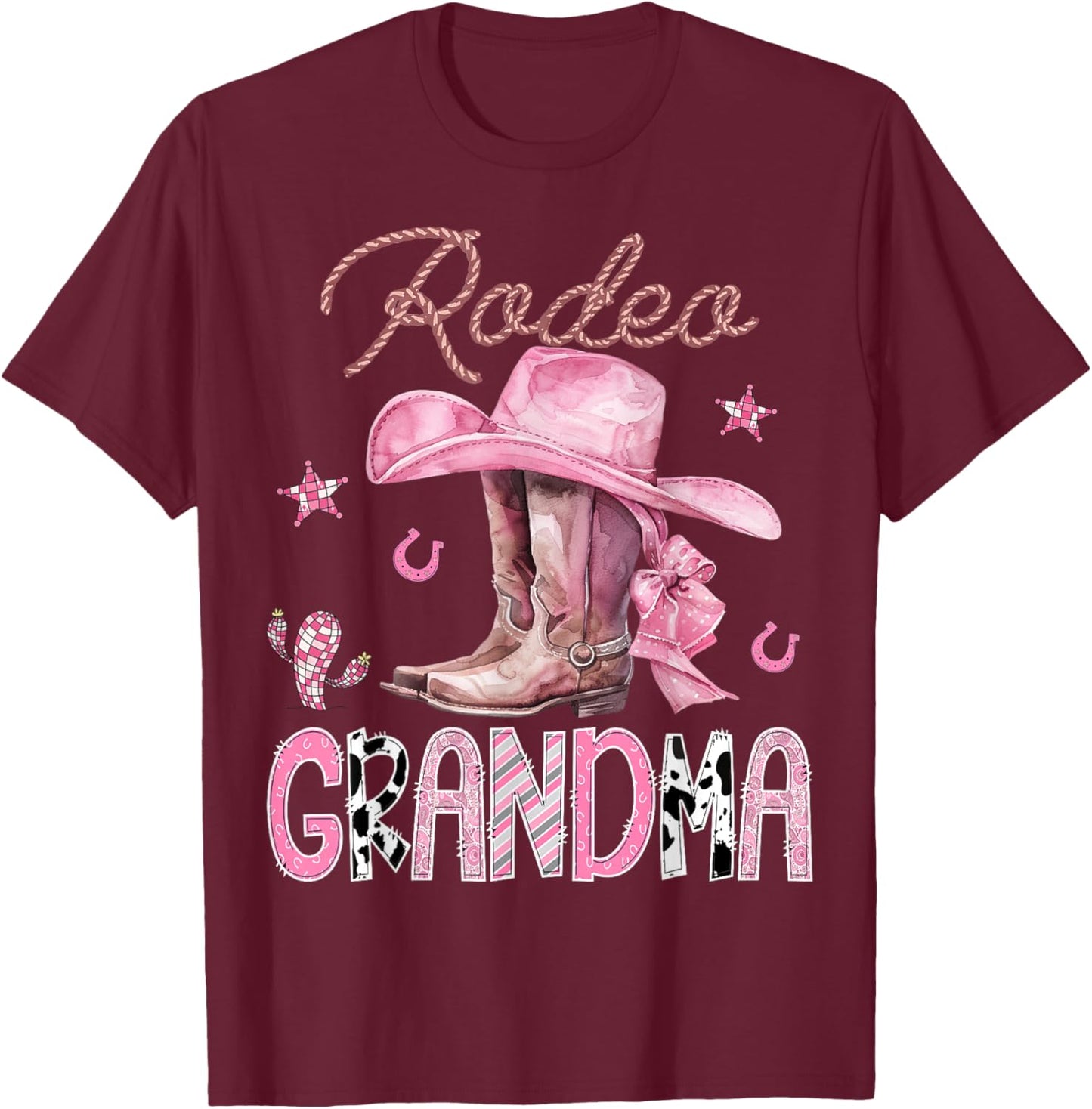 Rodeo Grandma Pink Boots Coquette CowGirl Birthday Party T-Shirt - T-Shirt | Maroon