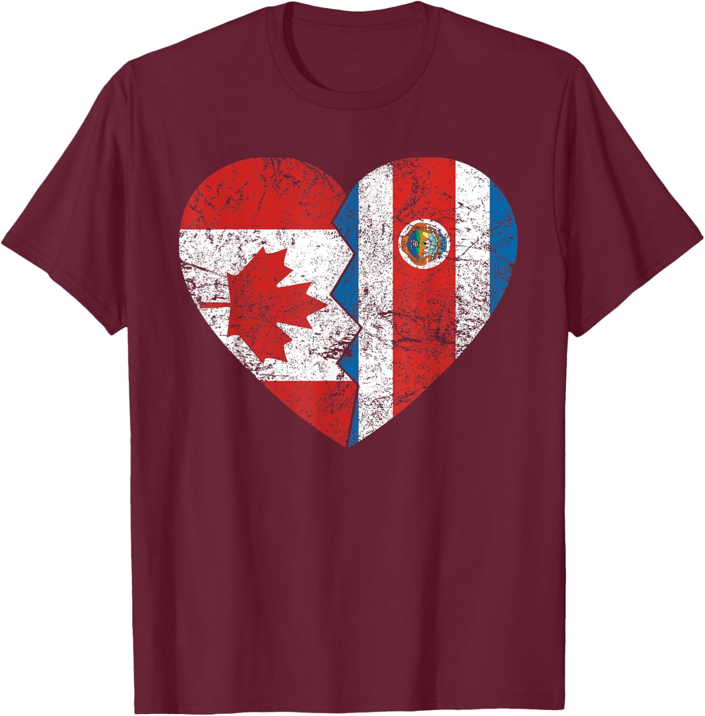 Costa Rican Canadian Flags Heart | Canada Costa Rica Roots T-Shirt - T-Shirt | Maroon