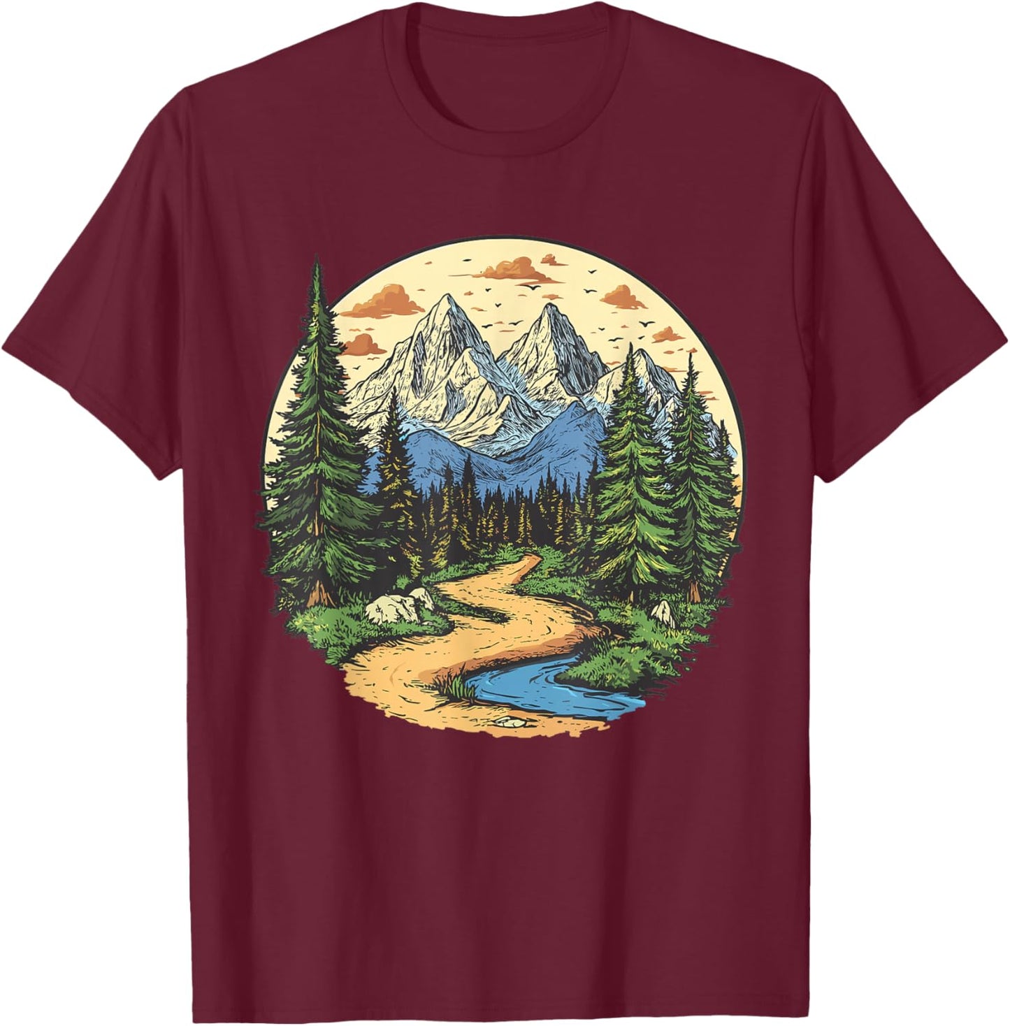 Hiking in Nature, Hiking T-Shirt - T-Shirt | Maroon