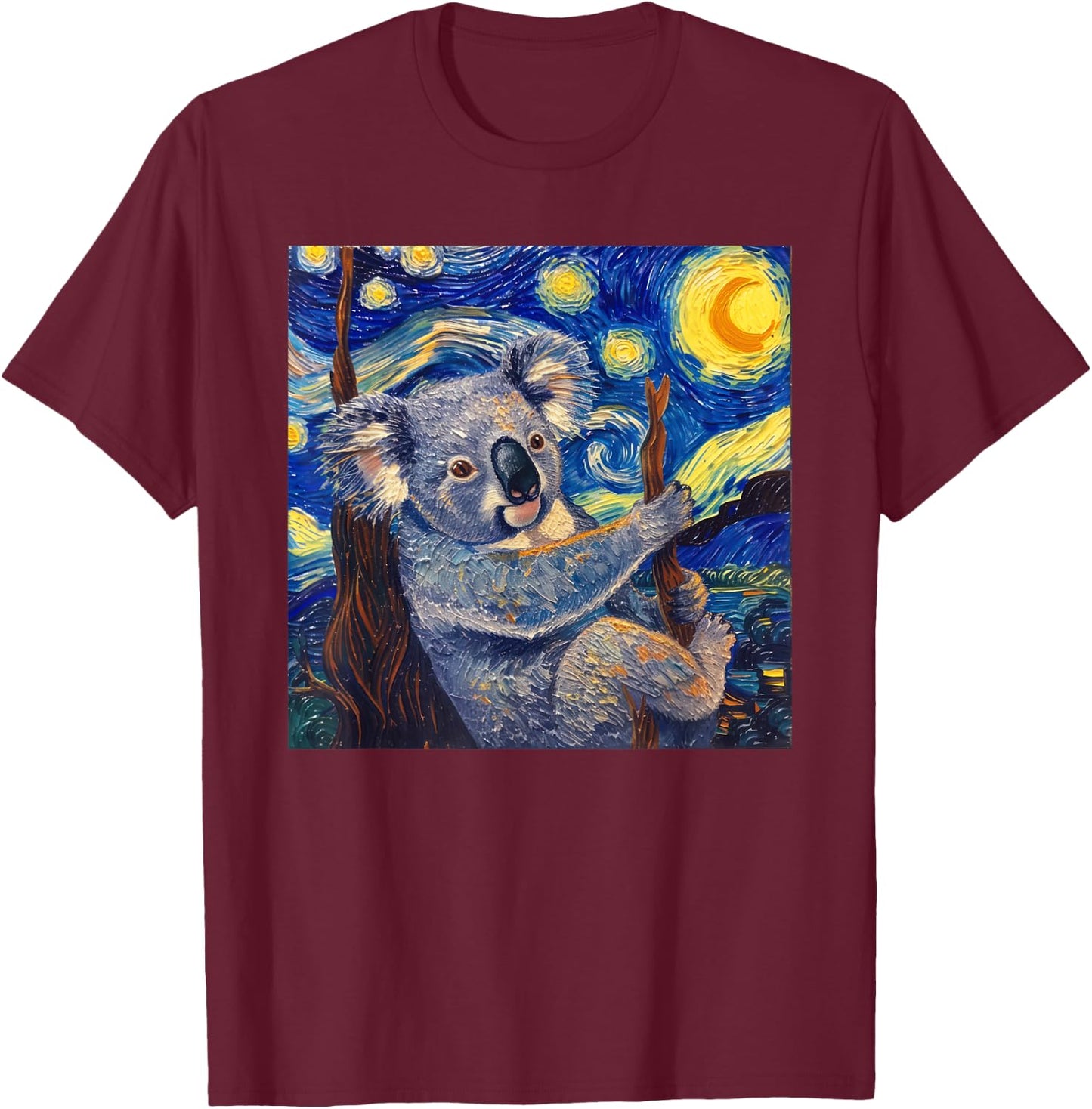 Koala Van Gogh Style Starry Night T-Shirt - T-Shirt | Maroon