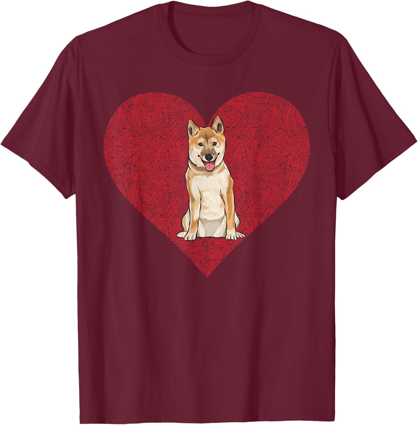 Shiba Inu Valentines Day Dog Love Fingerprint T-Shirt - T-Shirt | Maroon