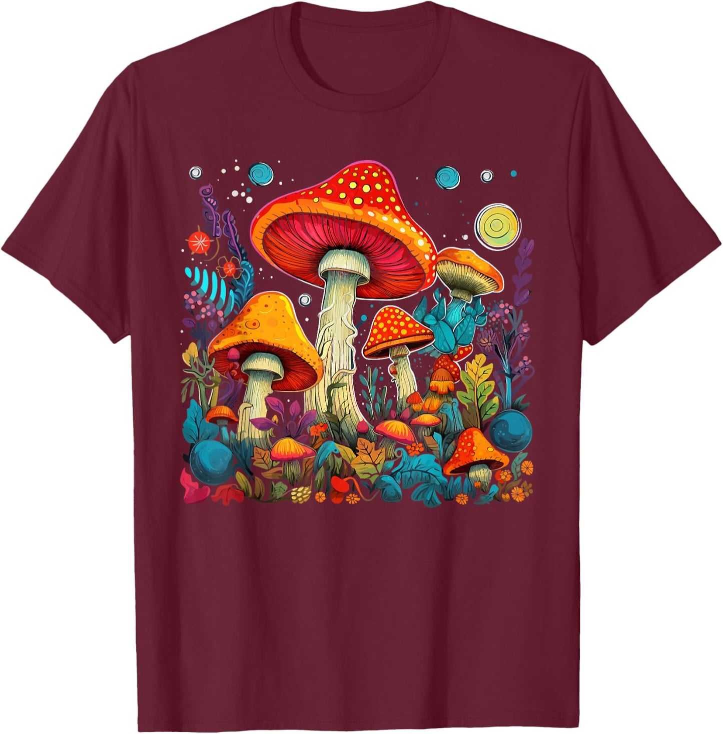 Hippie Mushrooms Psychedelic Forest Fungi Festival T-Shirt - T-Shirt | Maroon