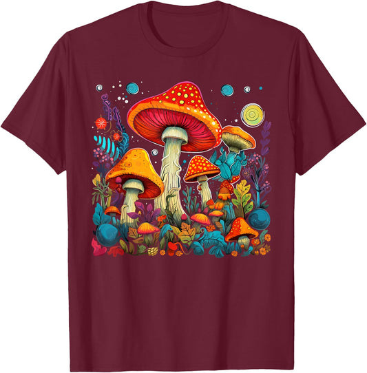 Hippie Mushrooms Psychedelic Forest Fungi Festival T-Shirt - T-Shirt | Maroon