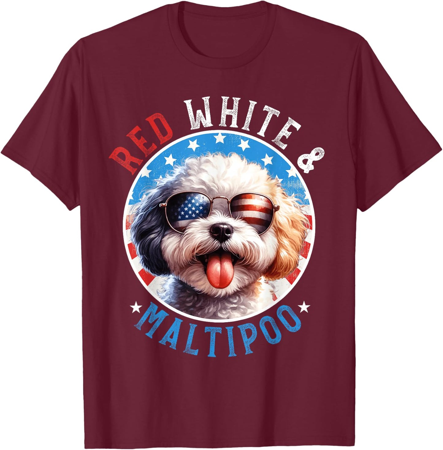 Maltipoo Dog 4th of July Red White and Maltipoo Lovers Men Women Kids T-Shirt - T-Shirt | Maroon
