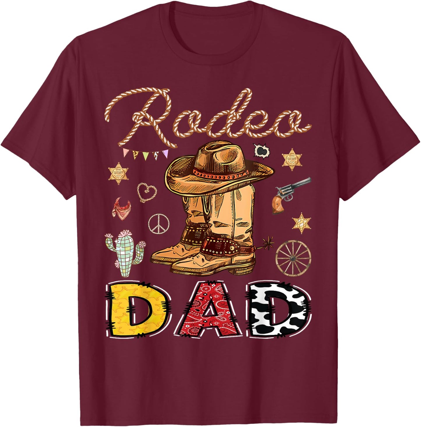 Rodeo Dad Western Birthday Cowboy Matching Family T-Shirt - T-Shirt | Maroon
