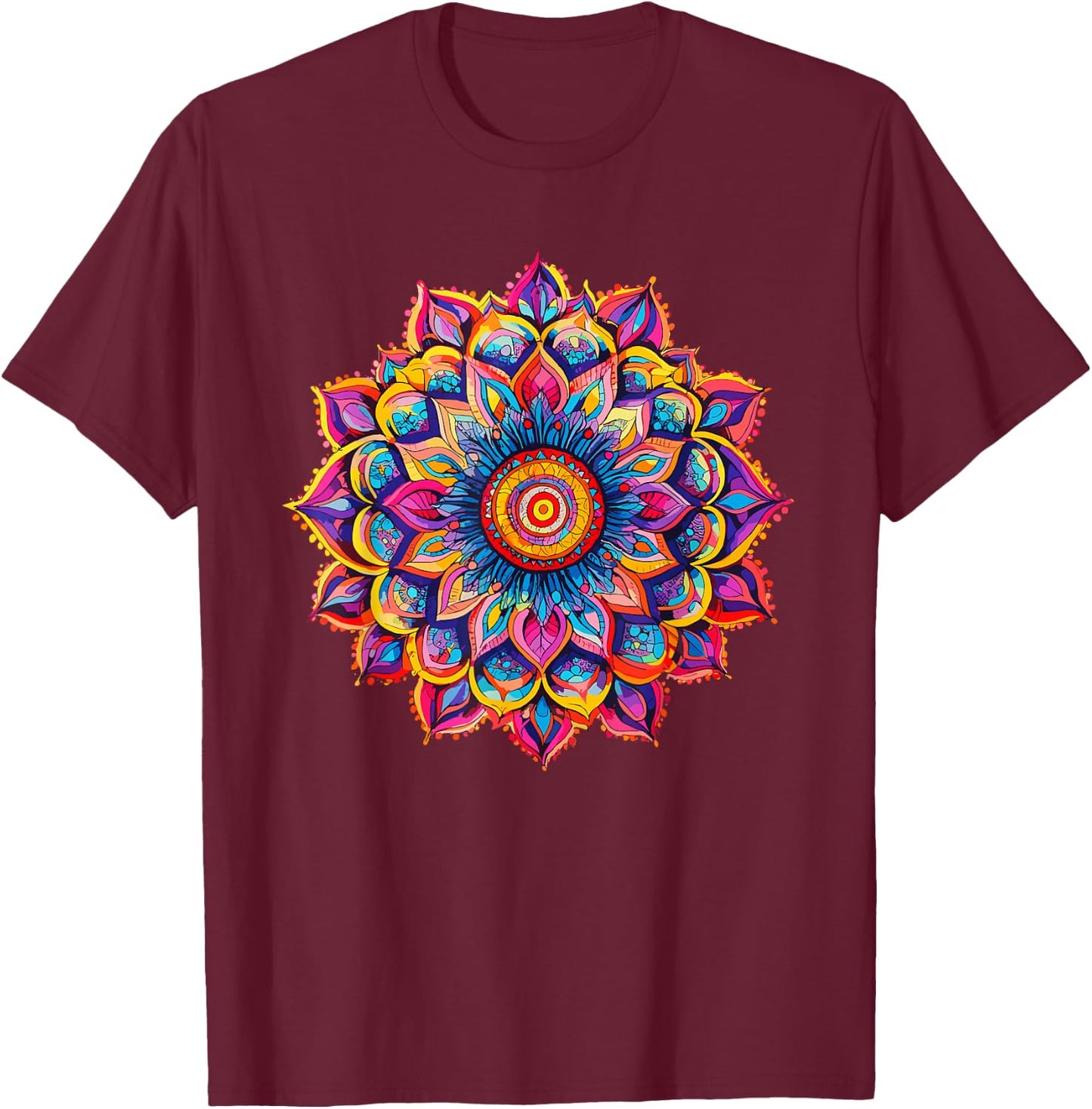 Vibrant Lotus Mandala Bohemian Chakra Symbol for Meditation T-Shirt - T-Shirt | Maroon