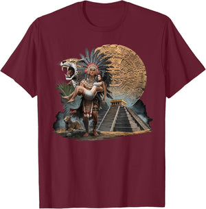 Aztec Warrior Mayan Indigenous Mexican Aztec Jaguar T-Shirt - T-Shirt | Maroon