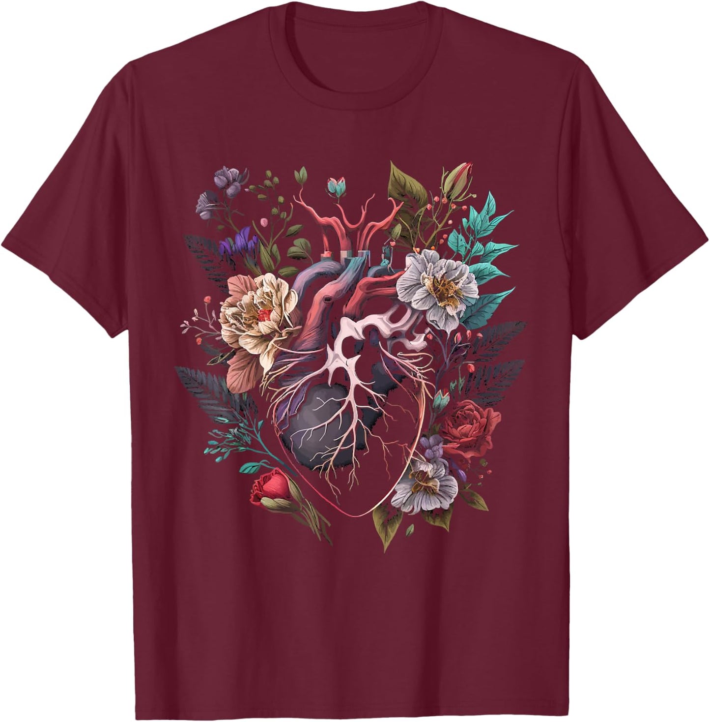 Anatomical Heart And Flowers Show Your Love T-Shirt - T-Shirt | Maroon
