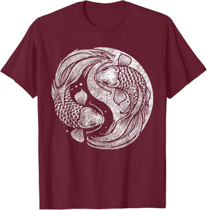 Yin And Yang Retro Japanese Koi Fish T-Shirt - T-Shirt | Maroon