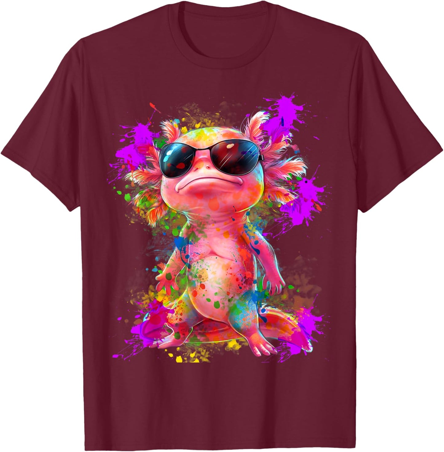 Cute Funny Colorful Axolotl Art Girls Boys Kids Women Men T-Shirt - T-Shirt | Maroon