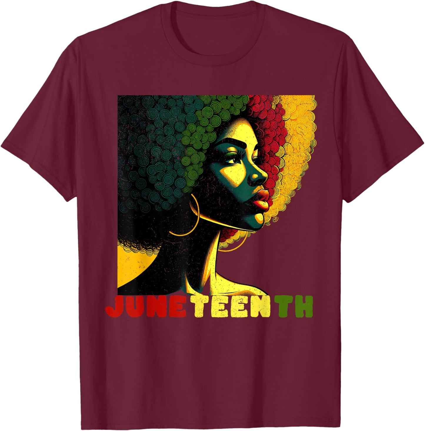Juneteenth Tribute Vibrant Black Woman Art T-Shirt - T-Shirt | Maroon
