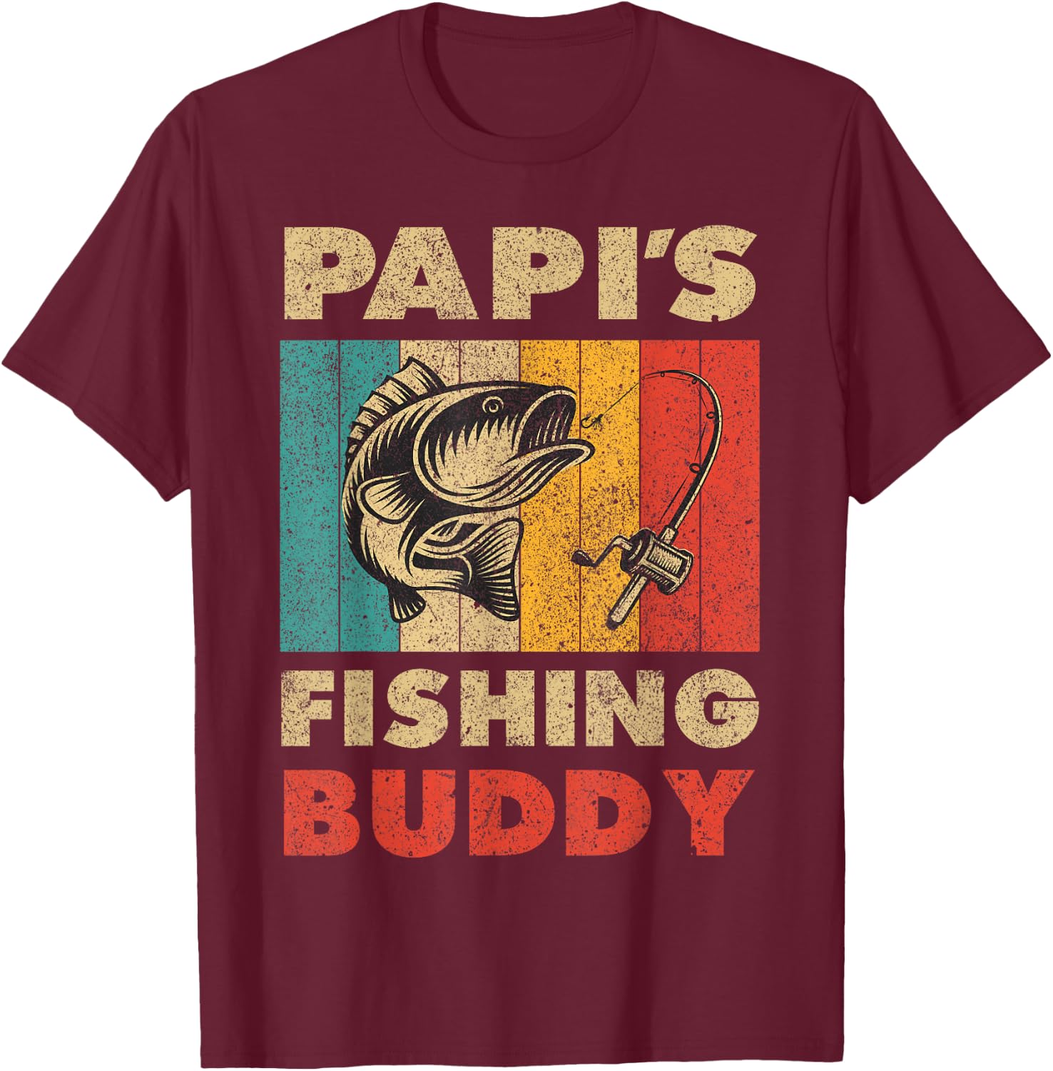 Funny Fishing Papi's Fishing Buddy Vintage Fishing T-Shirt - T-Shirt | Maroon