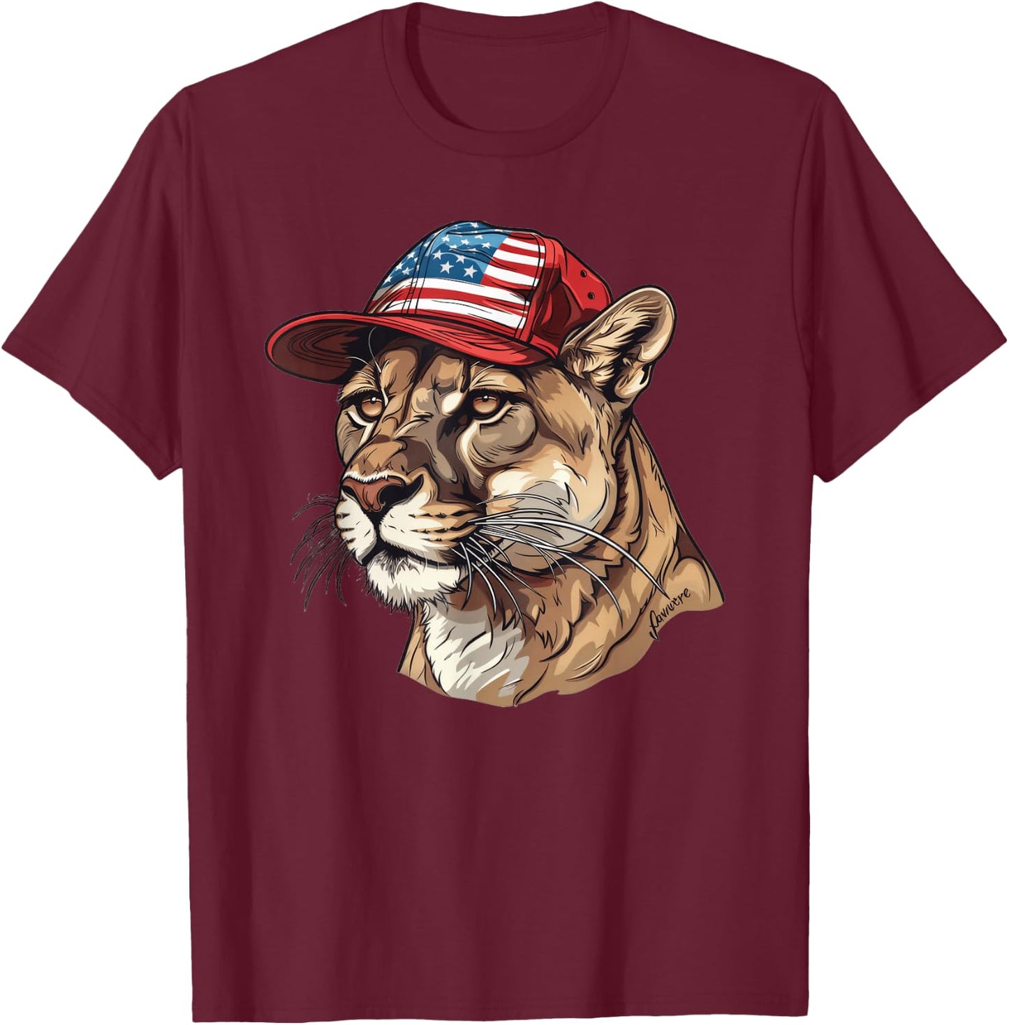 Mountain Lion With USA Hat T-Shirt - T-Shirt | Maroon