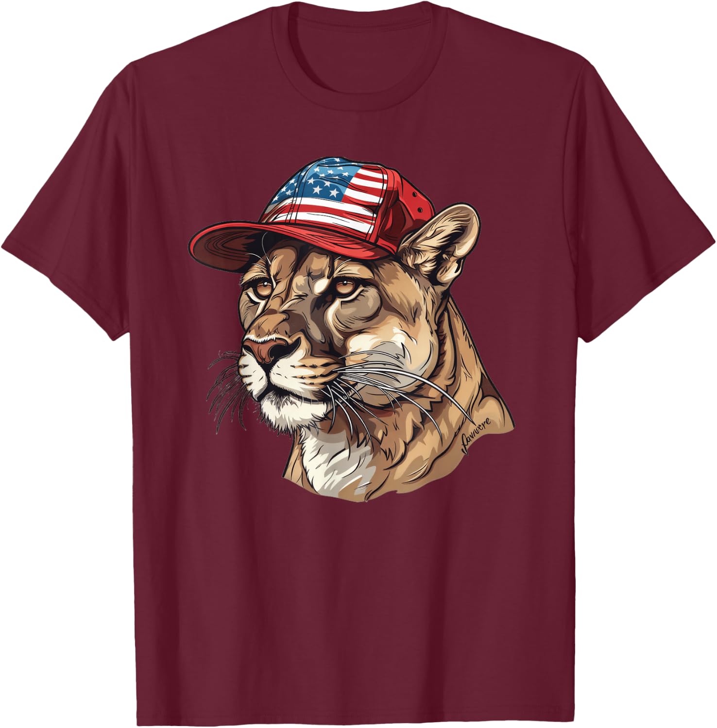 Mountain Lion With USA Hat T-Shirt - T-Shirt | Maroon