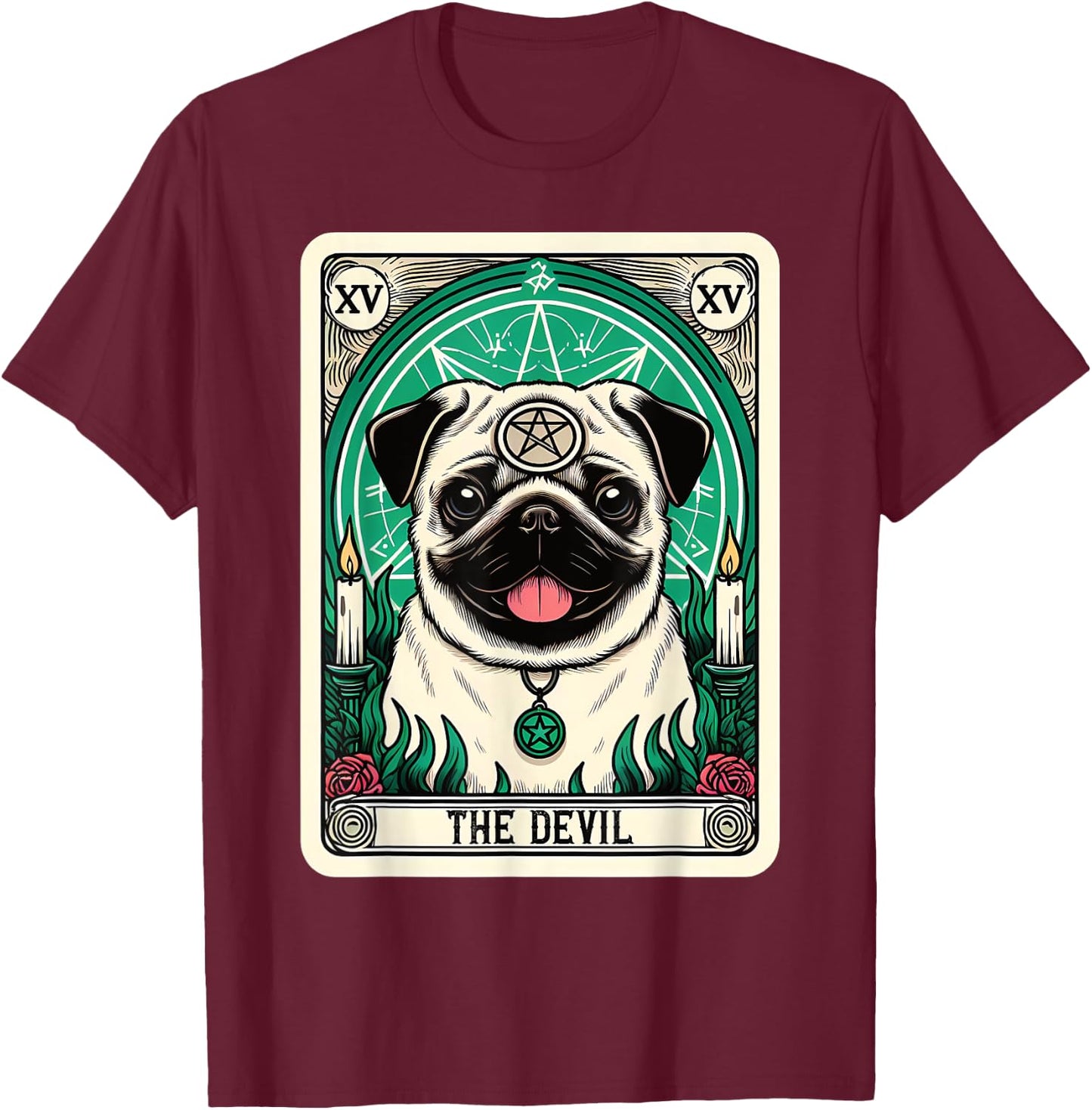 Tarot Card Dog The Devil, Satanic Goth Halloween Pug Women T-Shirt - T-Shirt | Maroon