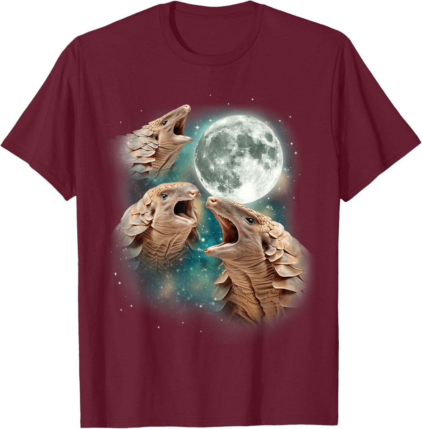 Three Pangolin Moon | 3 Wild Pangolins Howling In The Night T-Shirt - T-Shirt | Maroon