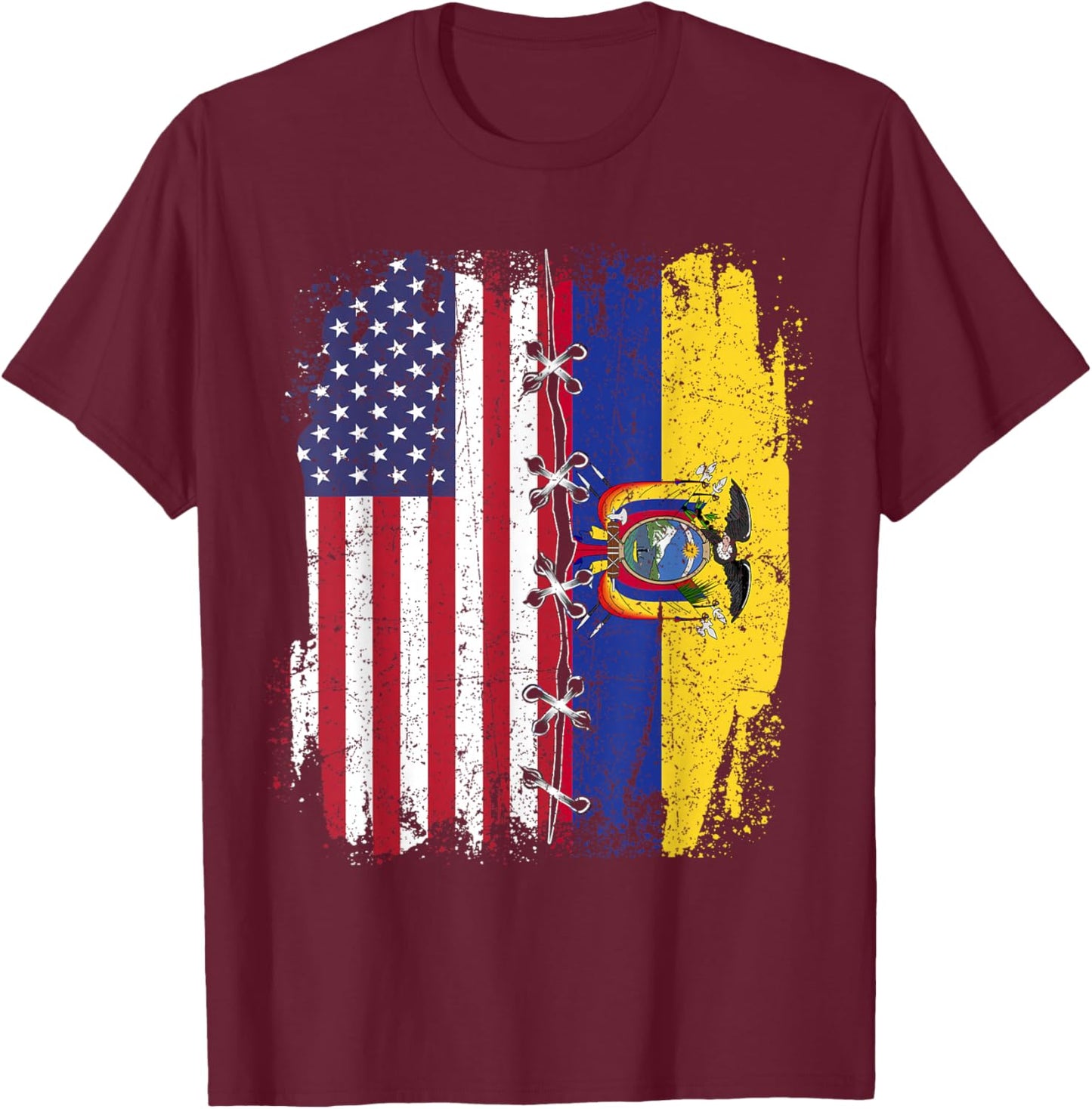 American Flag with Ecuador Flag - Ecuador T-Shirt - T-Shirt | Maroon