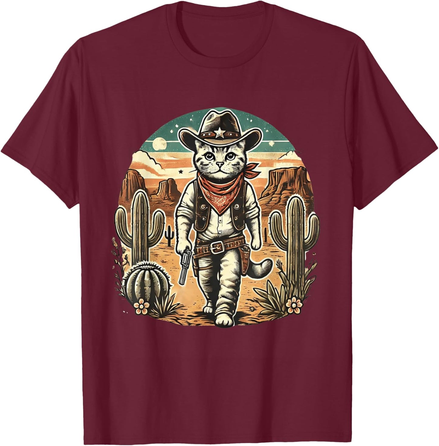 Meowdy Cat Funny Texas Cat Vintage Country Music Cat Cowboy T-Shirt - T-Shirt | Maroon