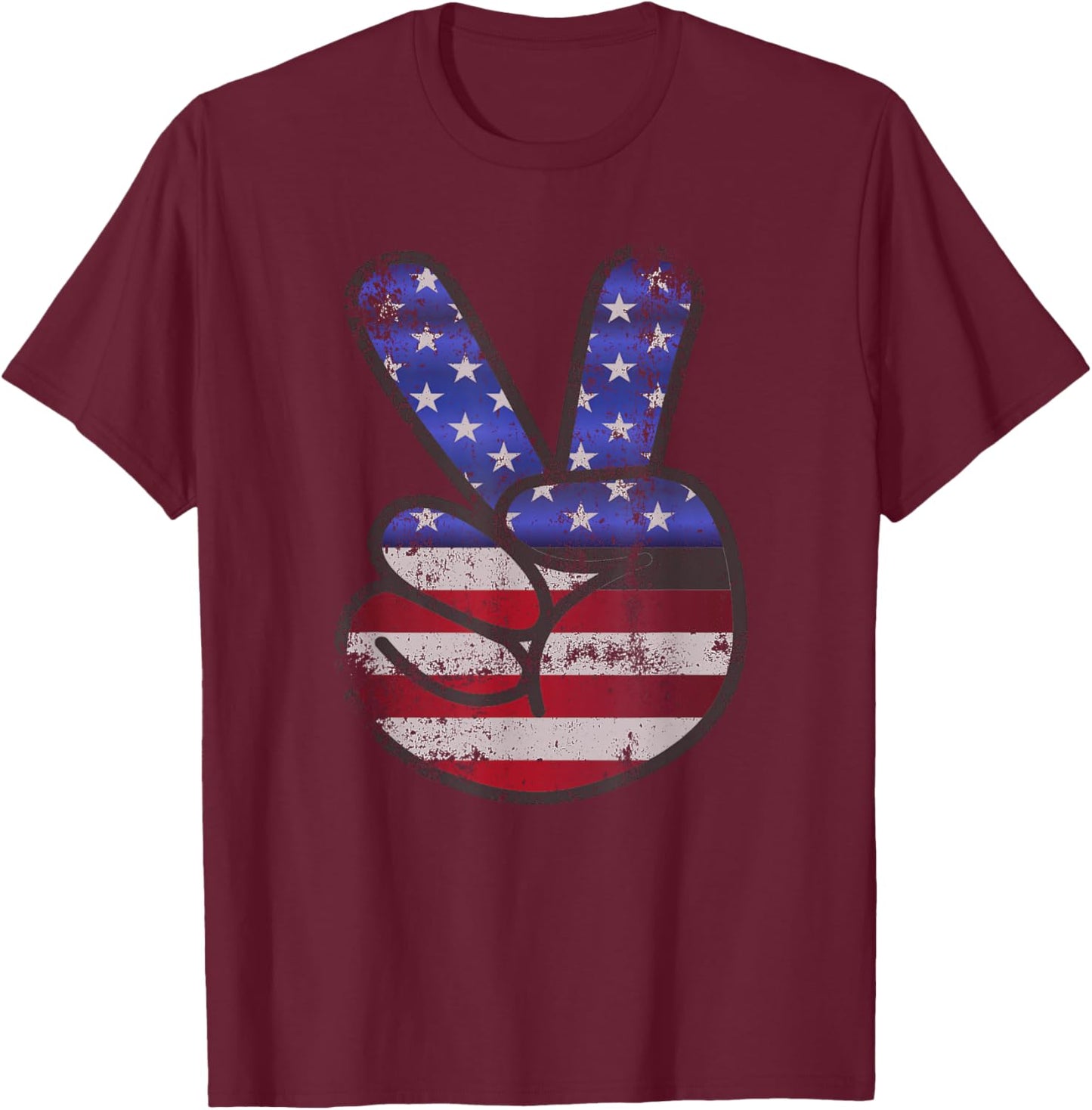 American Flag Shirt USA Vintage Peace Sign 4th of July Gift T-Shirt - T-Shirt | Maroon