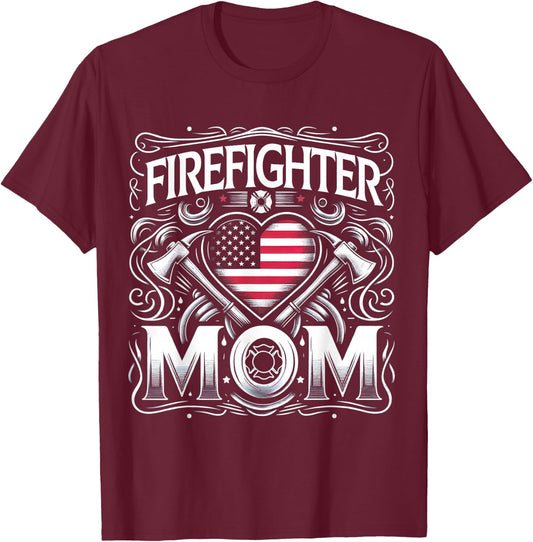 Firefighter Mom Shirt Proud Mother Design Thin Red Line T-Shirt - T-Shirt | Maroon