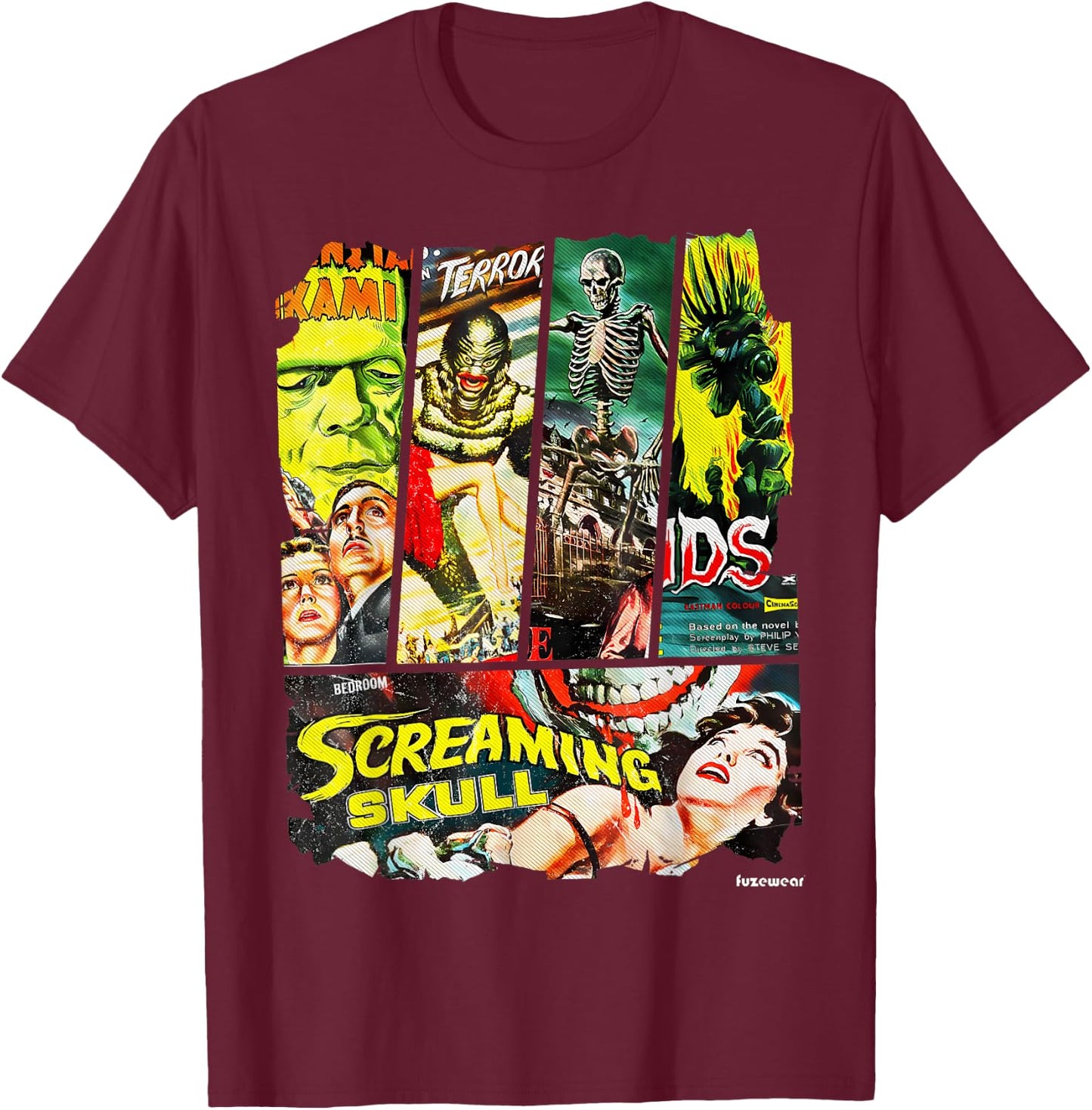 Vintage Style Sci Fi Horror Movie Poster Collage T-Shirt - T-Shirt | Maroon