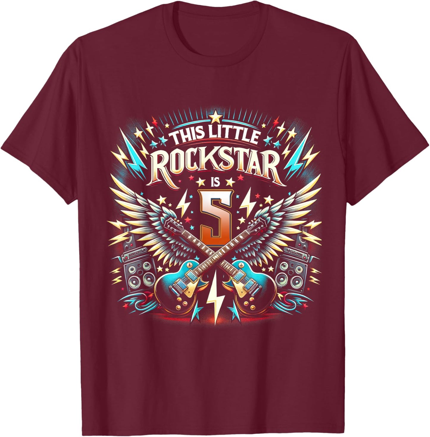 5th Birthday Rockstar Rock Music T-Shirt - T-Shirt | Maroon