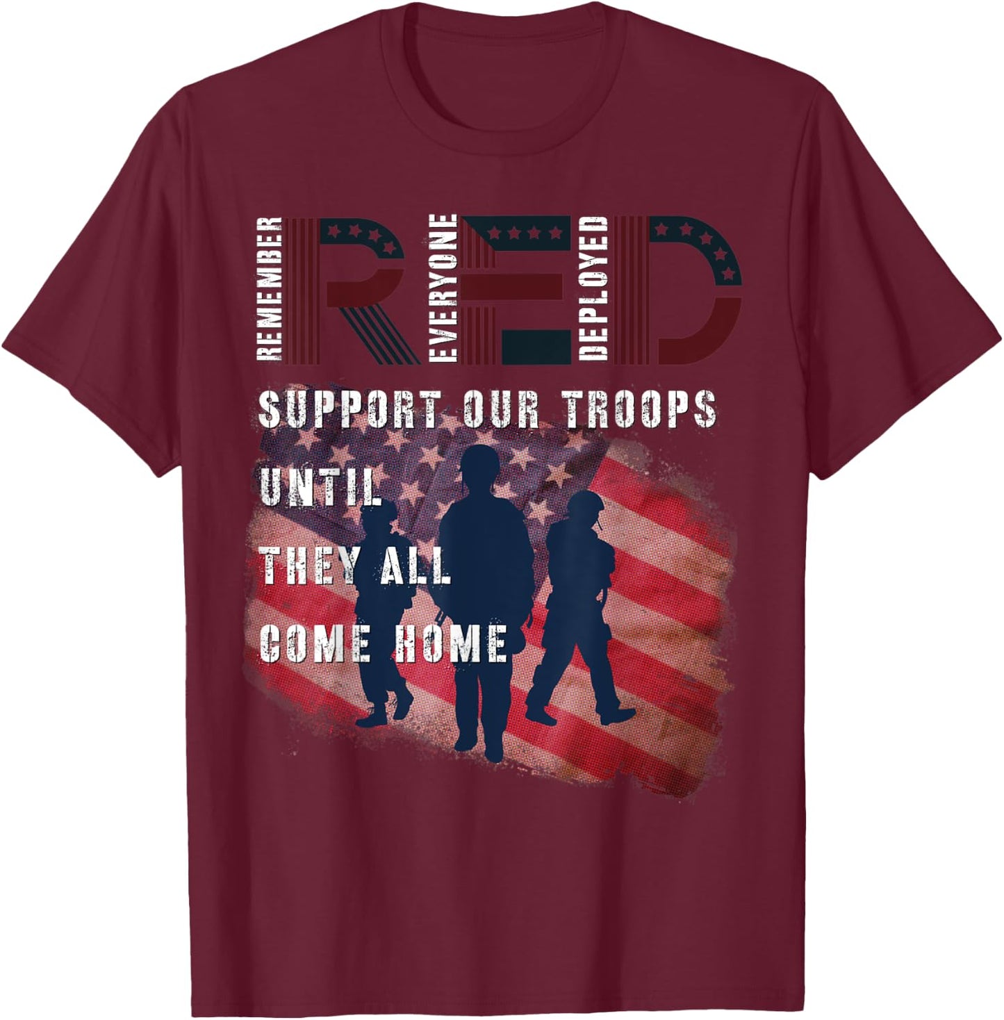 On Friday We Wear Red Friday Military Support troops US Flag T-Shirt - T-Shirt | Maroon