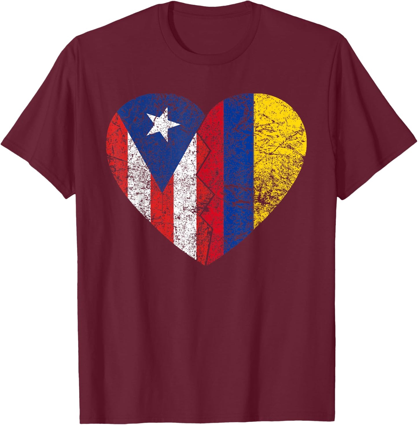 Colombian Puerto Rican Flags Heart | Puerto Rico Colombia T-Shirt - T-Shirt | Maroon