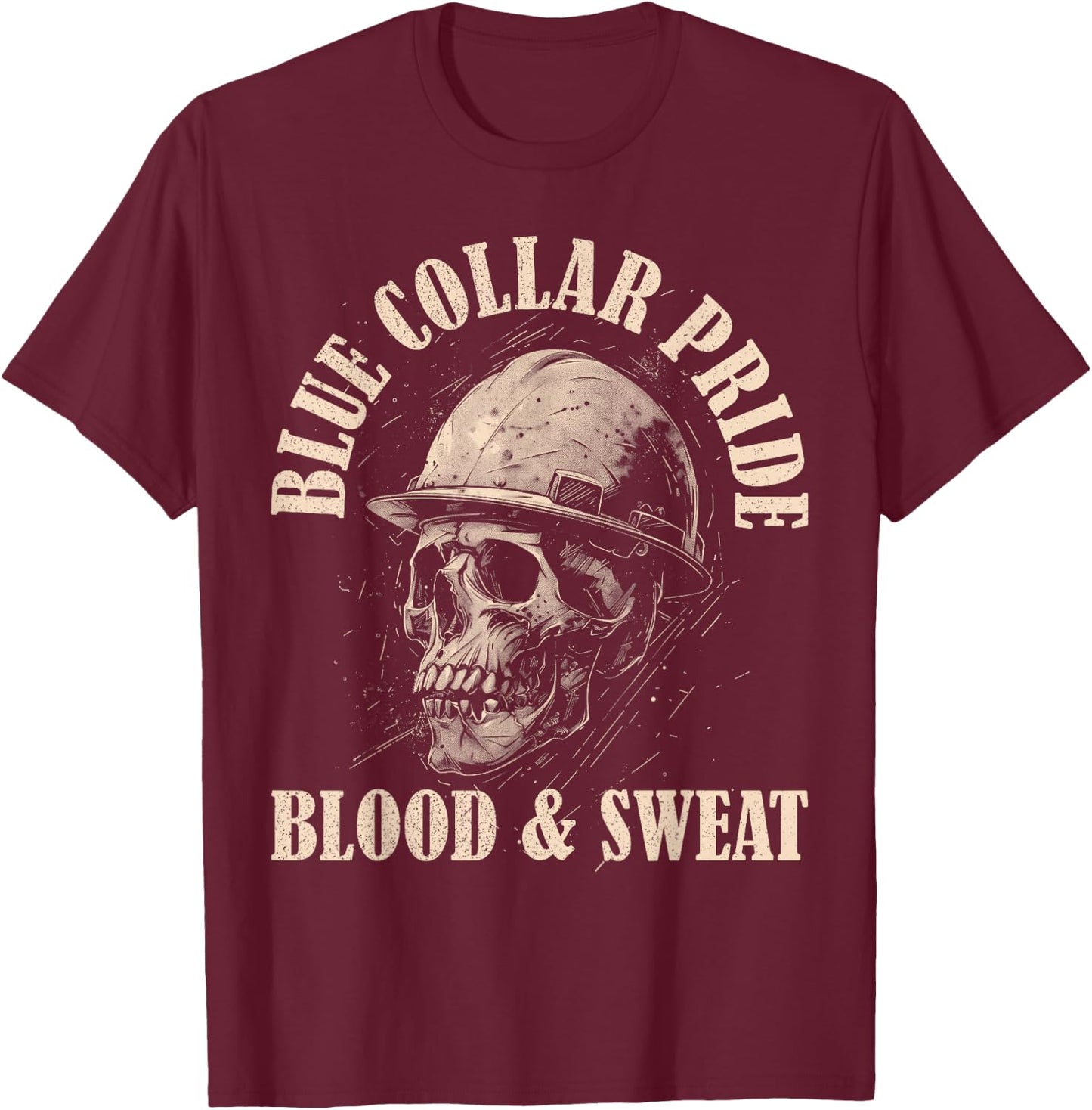 Blue Collar Pride Construction Iron Worker Skull Blue Collar T-Shirt - T-Shirt | Maroon