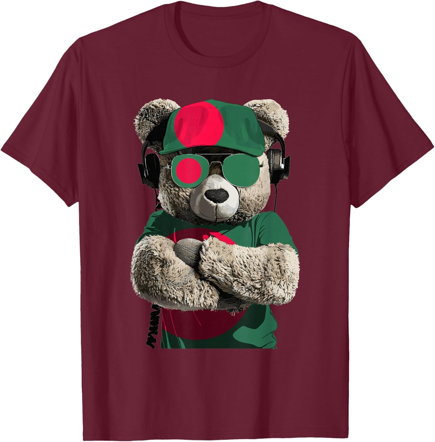 Bangladeshi Flag Bear Sunglasses Souvenir Product Bangladesh T-Shirt - T-Shirt | Maroon