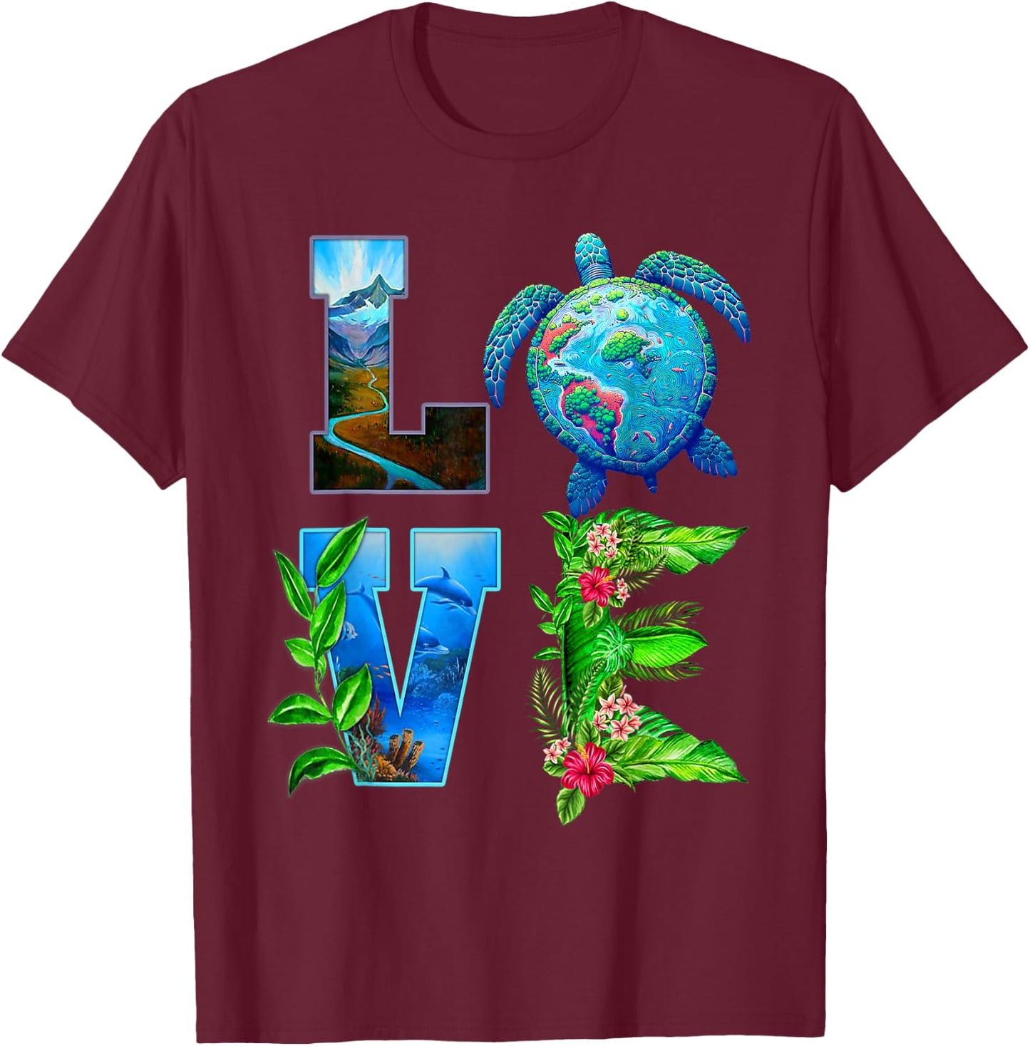 Love World Earth Day Planet Anniversary Turtle T-Shirt - T-Shirt | Maroon