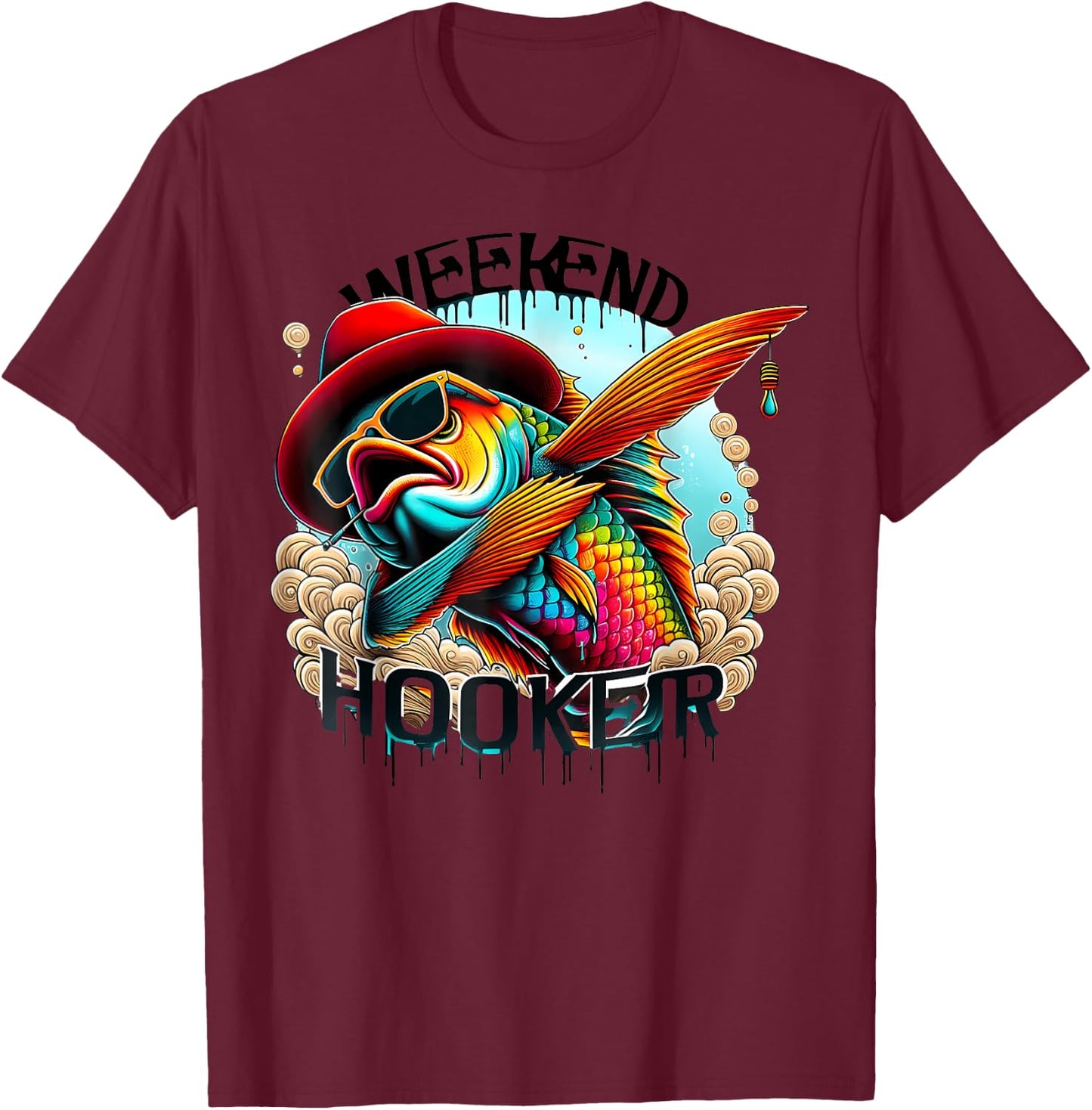 Weekend Hooker Colorful Fishing Funny Fishing T-Shirt - T-Shirt | Maroon