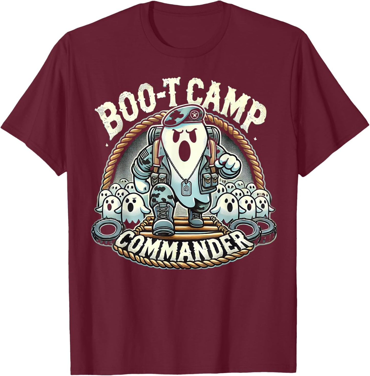 Boo-T Camp Commander Ghost Halloween Bootcamp T-Shirt - T-Shirt | Maroon