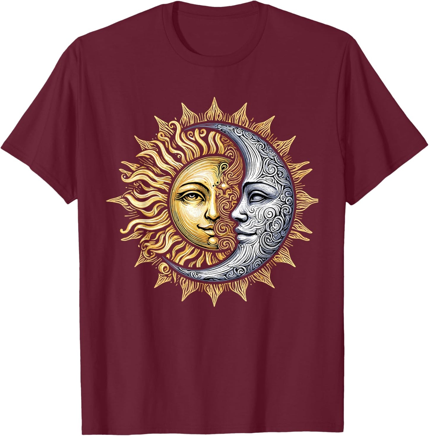 Yin Yang Sun and Moon T-Shirt - T-Shirt | Maroon