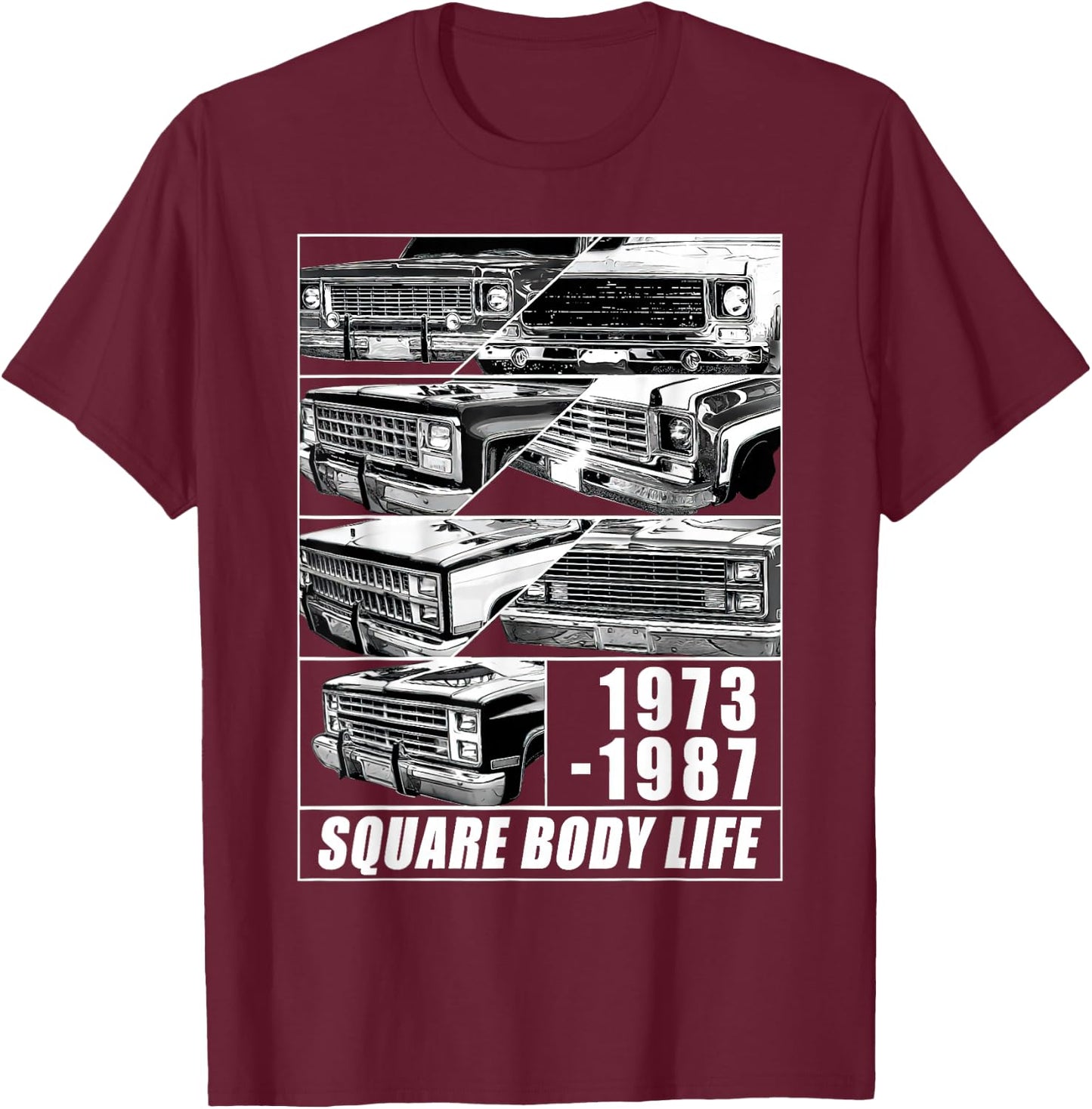 1973-1987 Square Body Truck Squarebody C10 K10 T-Shirt - T-Shirt | Maroon