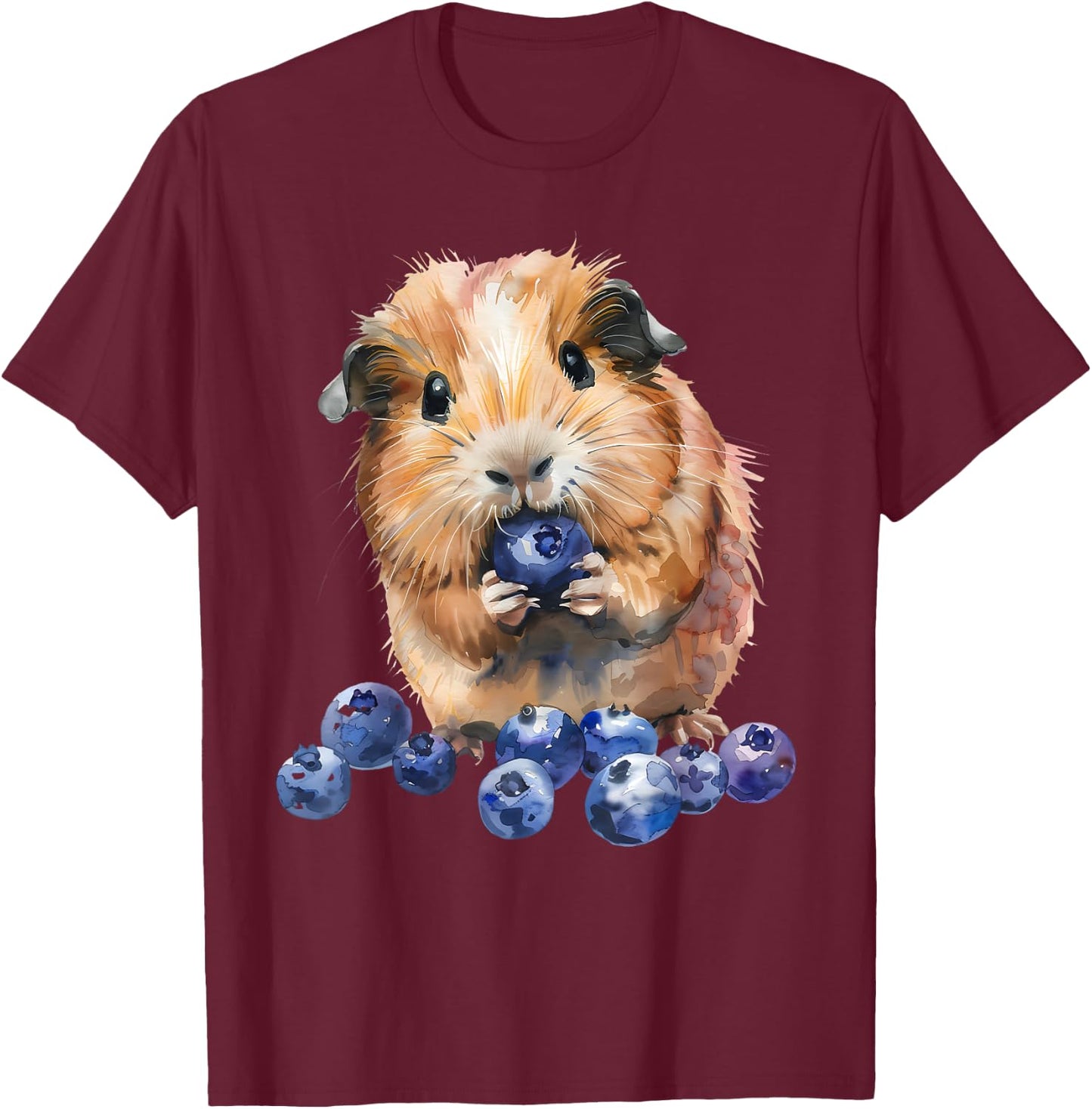 Blueberry Guinea Pig Watercolor Drawing Blueberry Fruit T-Shirt - T-Shirt | Maroon
