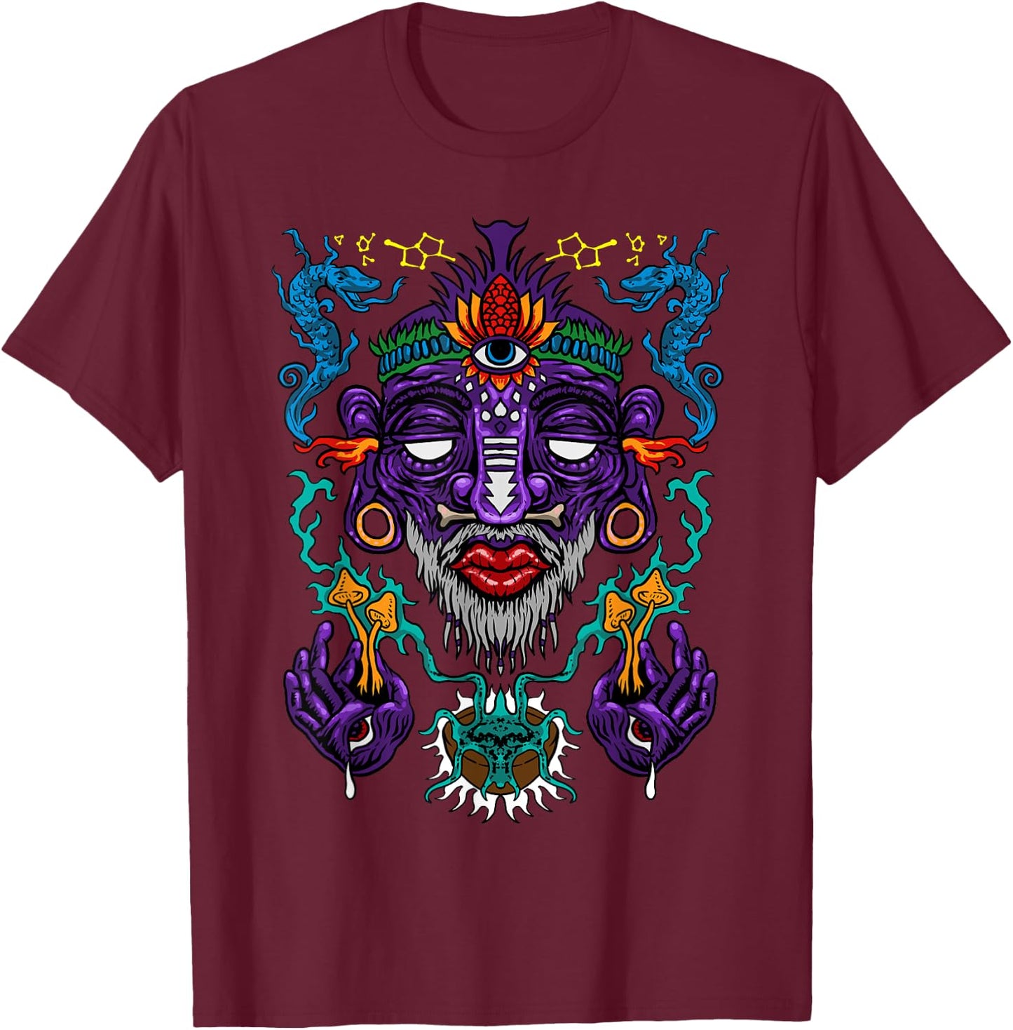 Colorful Witch Doctor | Psychedelic Shaman | Medicine Men T-Shirt - T-Shirt | Maroon