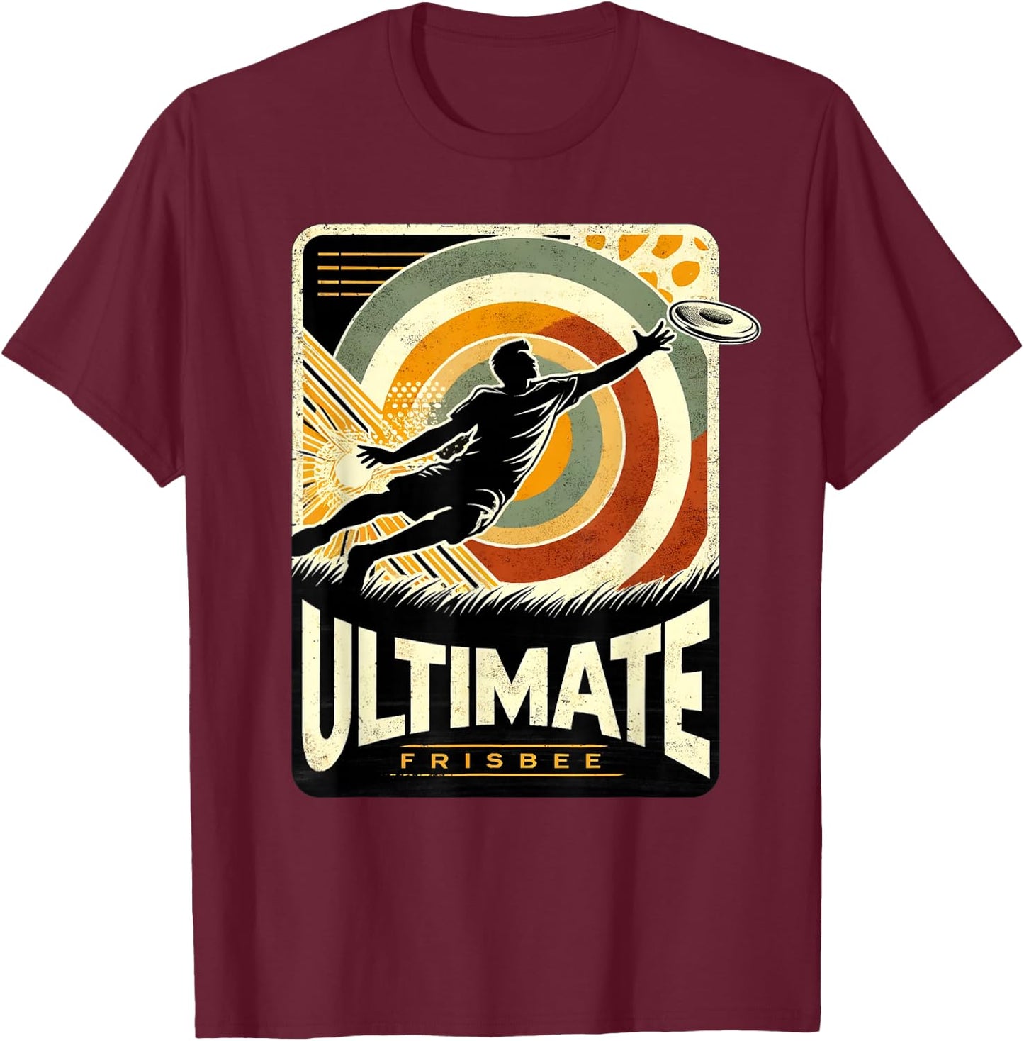 Retro Ultimate Frisbee Player Men Women Vintage Flying Disc T-Shirt - T-Shirt | Maroon