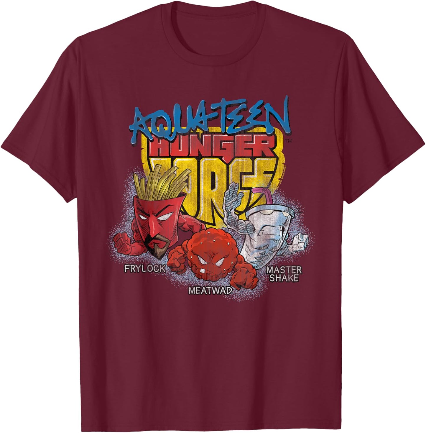 Aqua Teen Hunger Force Group Shield Logo Adult Swim Cartoon T-Shirt - T-Shirt | Maroon
