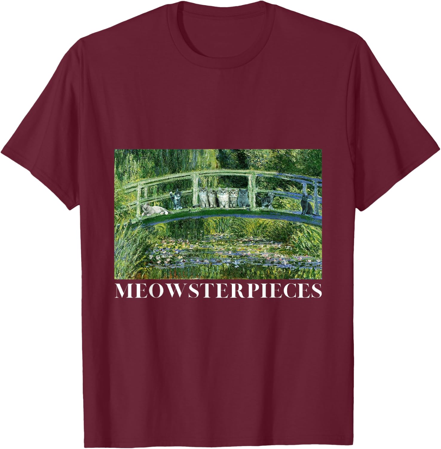 MEOWSTERPIECES Antique Oil Painting Funny Cat Lover Art Women Girls Kids T-Shirt - T-Shirt | Maroon