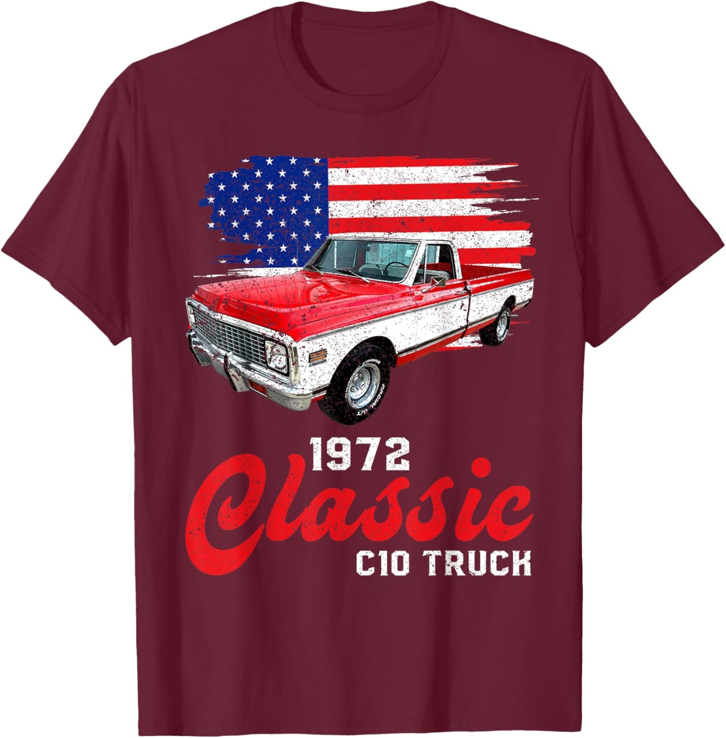1972 72 c10 truck American Flag T-Shirt - T-Shirt | Maroon