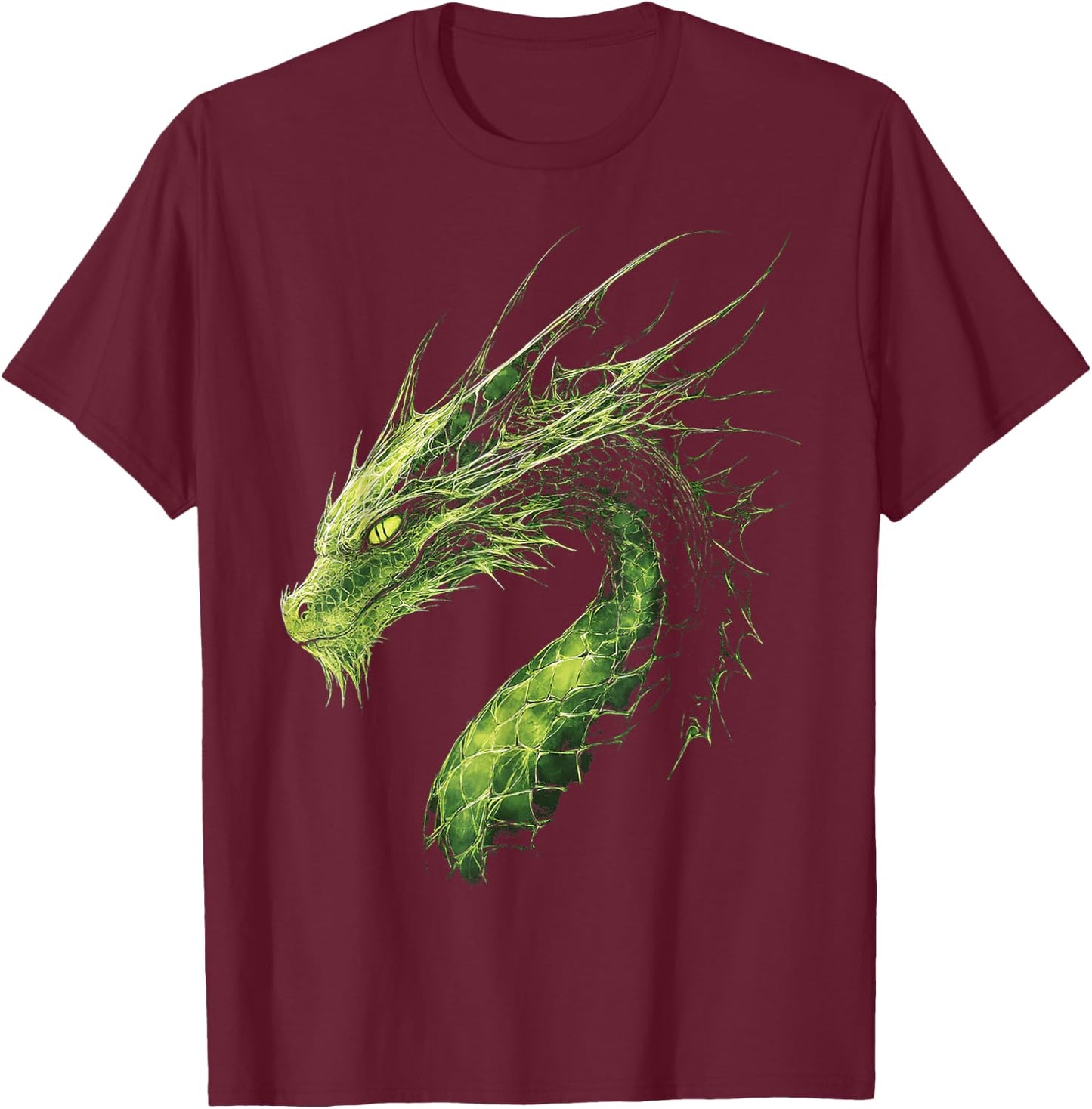 Green Dragon Motif Mythical Illustration Green Dragon T-Shirt - T-Shirt | Maroon