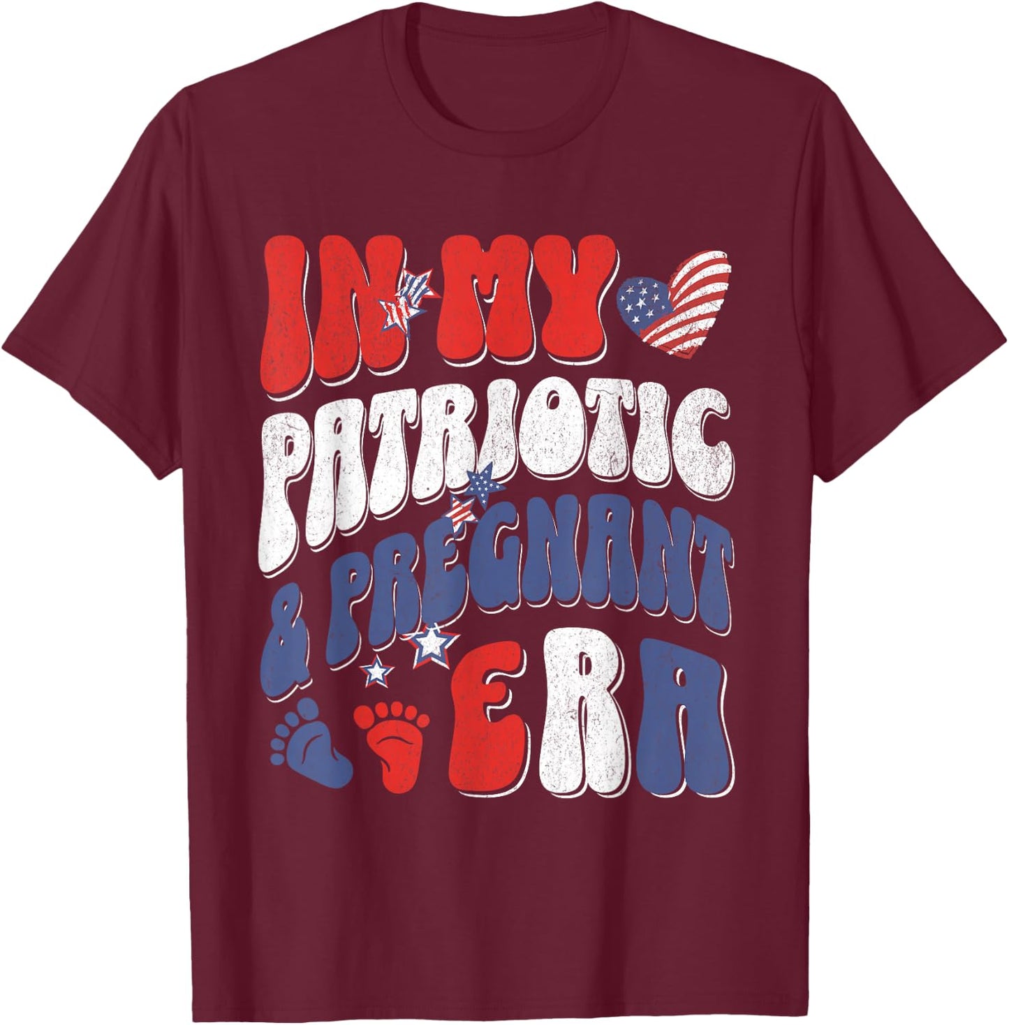4th of July Pregnancy Announcement Baby Shower Baby Reveal T-Shirt - T-Shirt | Maroon